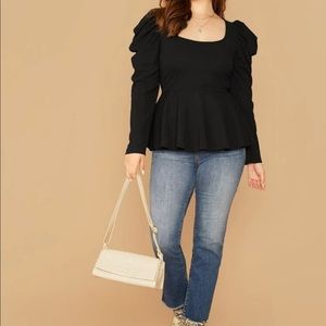 Puffy Sleeve Peplum Top
